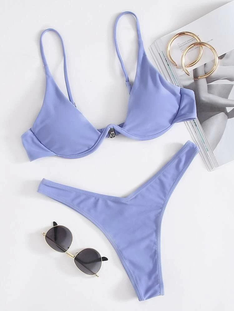 Sexy Bikini Split Gathering Steel Bracket Solid Color Swimsuit Women Bella Mia