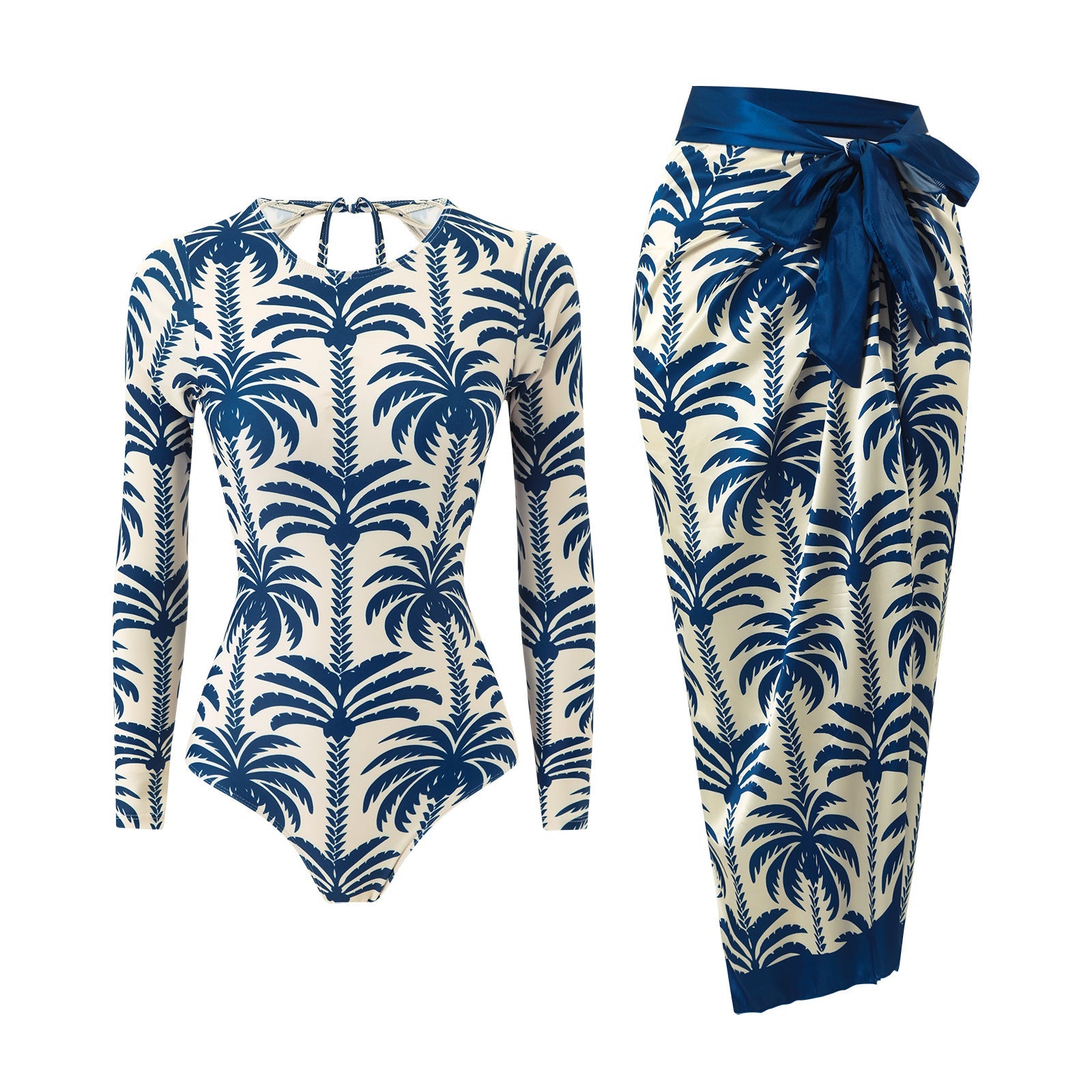 Model Bikinyamasun Coconut Print Long Sleeved Sun Protection Beach Two Piece Sets Conservative Swimsuit