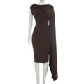 Women Clothing Summer Solid Color Casual Shawl Sleeveless Irregular Asymmetric Swing Collar Slim Dress