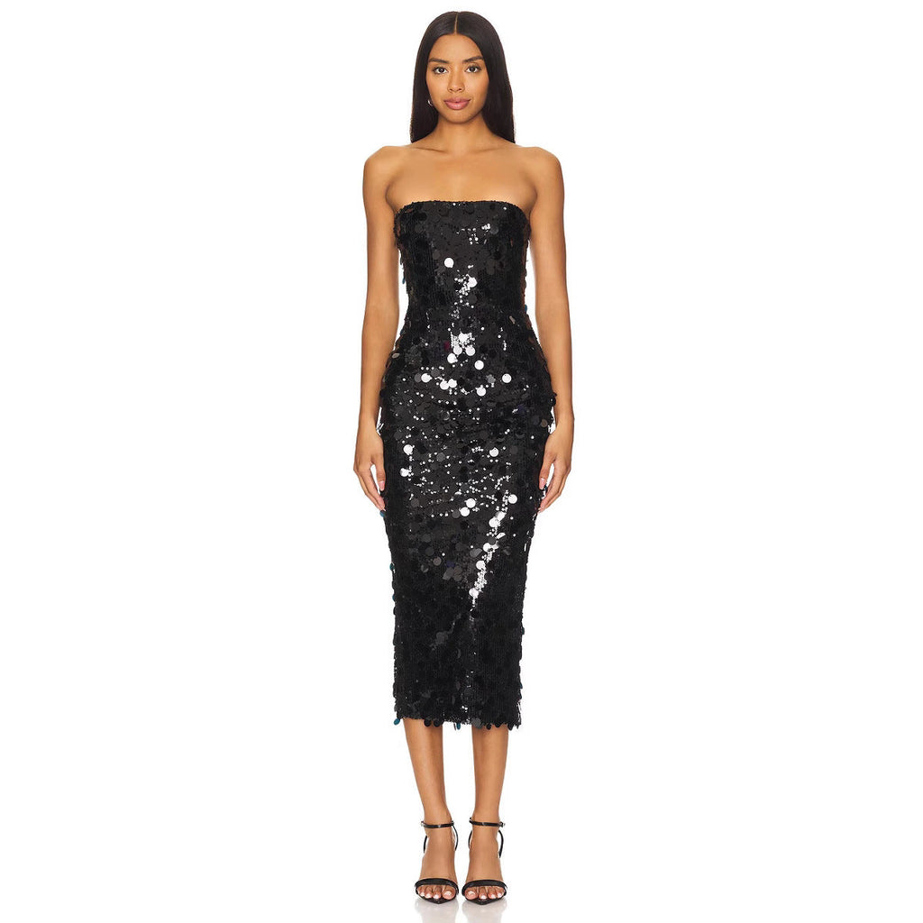 Women Clothing Sexy Tube Top Backless Sequ Dress Sexy Party Party Split Evening Dress Bella Mia