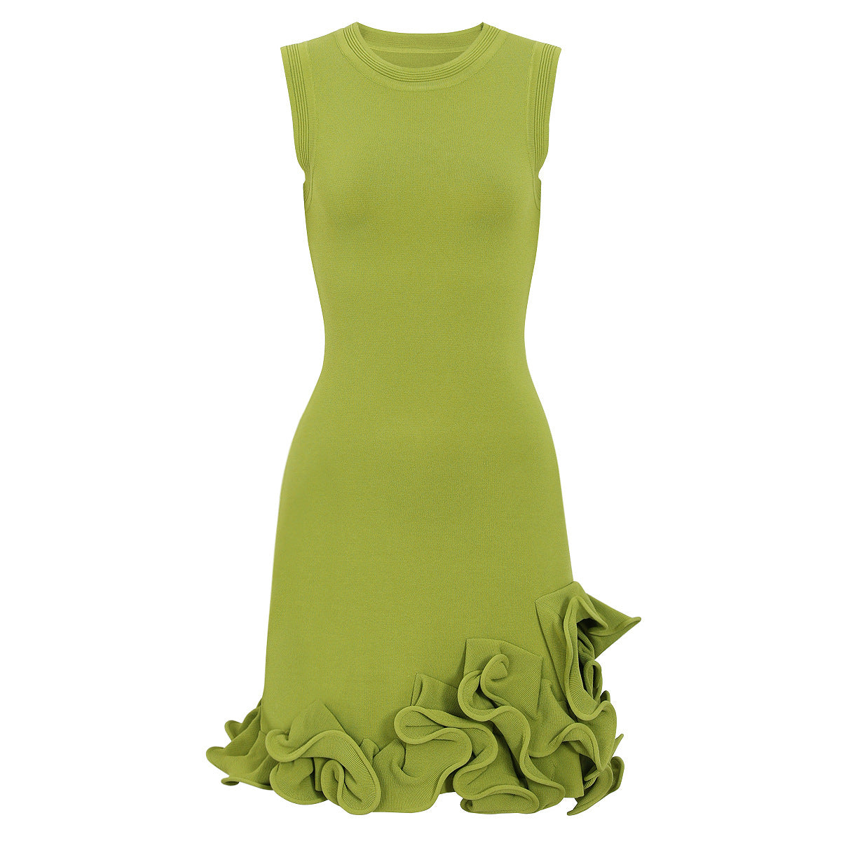 Summer Sleeveless round Neck Knitted All Matching Slim Fit Slimming Classic Plate Floral Dress