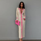 Slim Collared Patchwork Women Long Sleeved Cardigan Dress Bella Mia