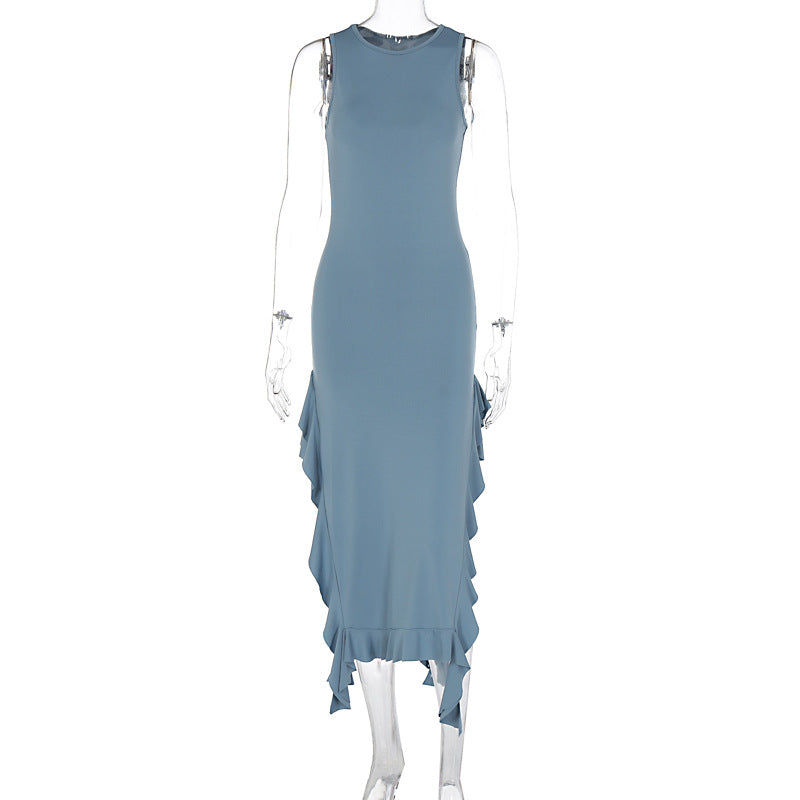 Summer round Neck Flounce Slim Fit Slit Dress Girls Bella Mia