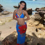 Split Three Piece Set Lace up Sexy Print Long Skirt Bikini Swimsuit for Women Bella Mia