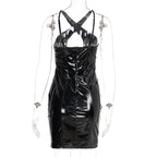 Metallic Coated Fabric Women Clothing Autumn Cutout Camisole Backless Faux Leather Dress Women Dress Bella Mia