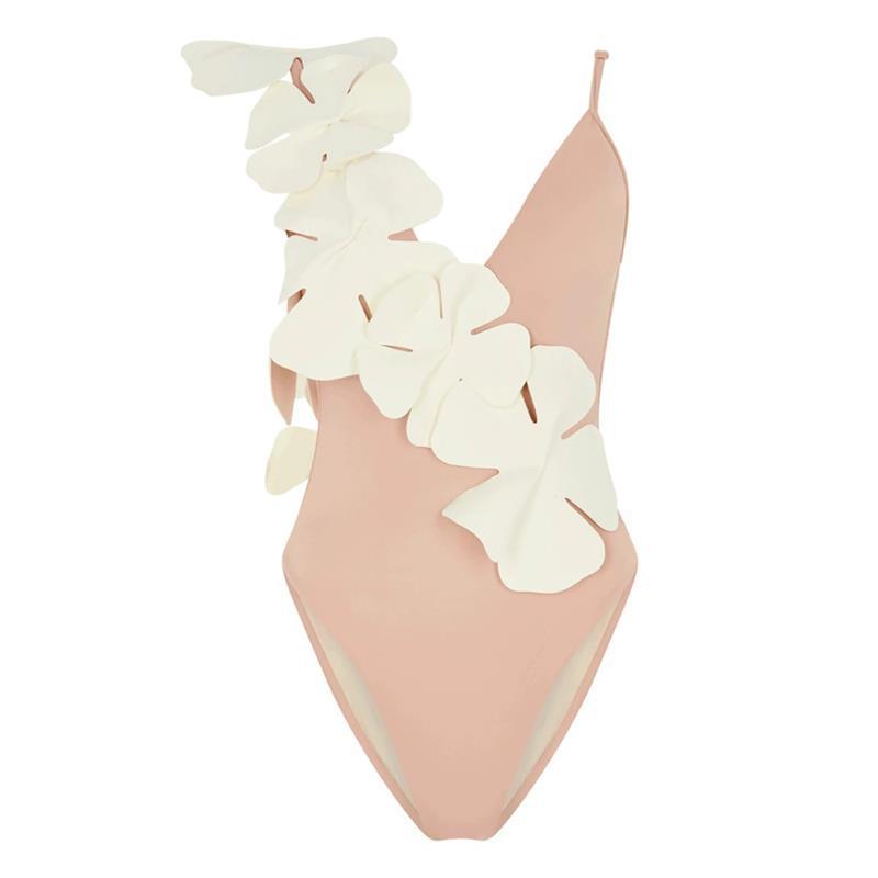 Solid Color Sexy Gather Backless Three Dimensional Floral One Piece Women Bikini Swimsuit 3D Decoration Bella Mia