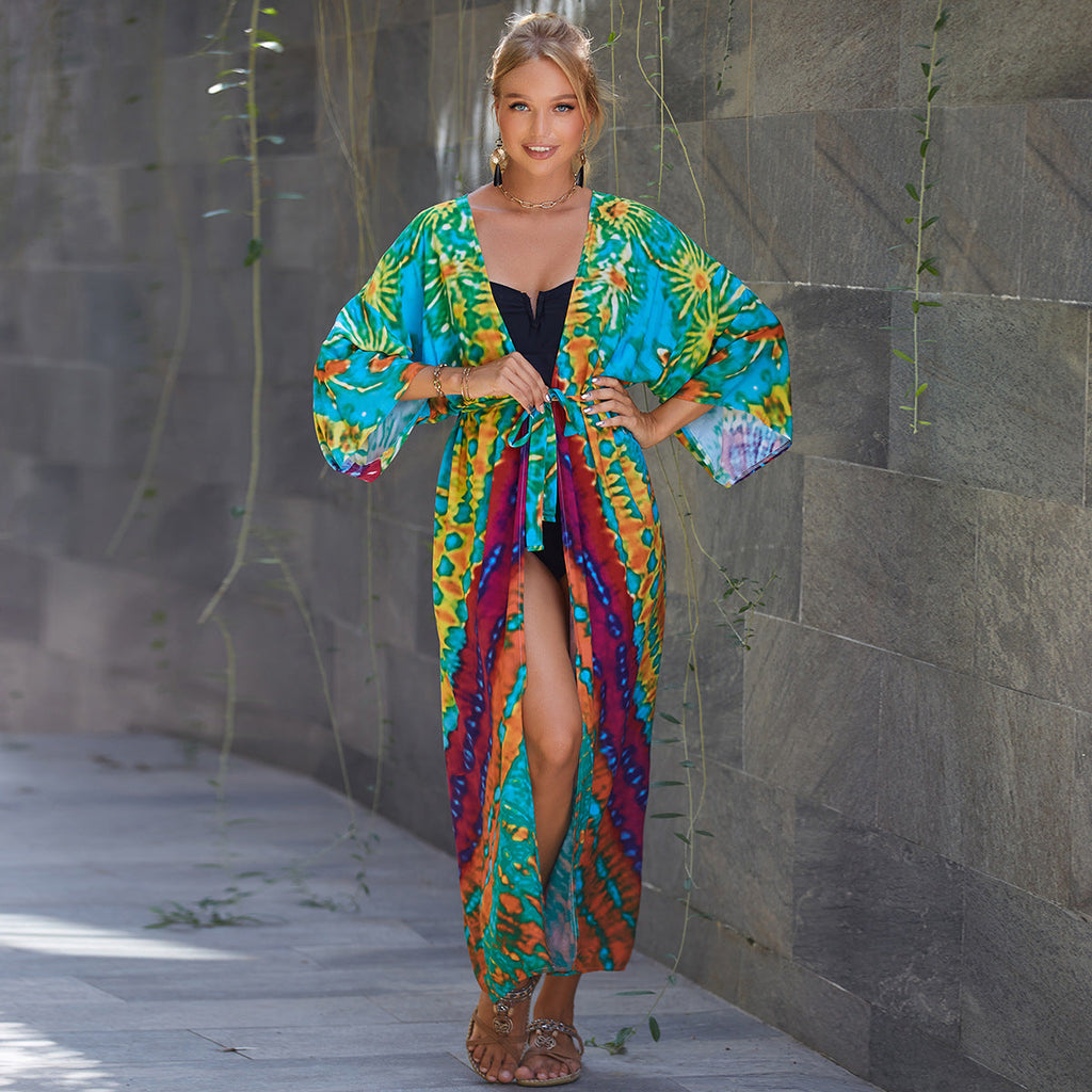 Rayon Belt Beach Cover up Sun Protective Blouse Sun Protection Cardigan Women Swimsuit Bikini Cover up Bella Mia