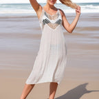 Summer Mid Length Vacation Beach Dress Solid Color Sleeveless Hollow Out Cutout-out Camisole Bikini Smock Dress Bella Mia