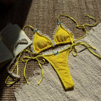 Contrast Color Bow Flounce Trim Lace up Sexy Backless Split Swimsuit Bikini Bella Mia