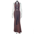 Women Clothing Fitted Waist Pleated Lace-up Hip Skirt Halter Sexy Backless Home Comfortable Maxi Dress Bella Mia