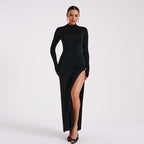 Spring Women Long Sleeve High Neck Sexy Backless Slit Maxi Dress Dress Bella Mia