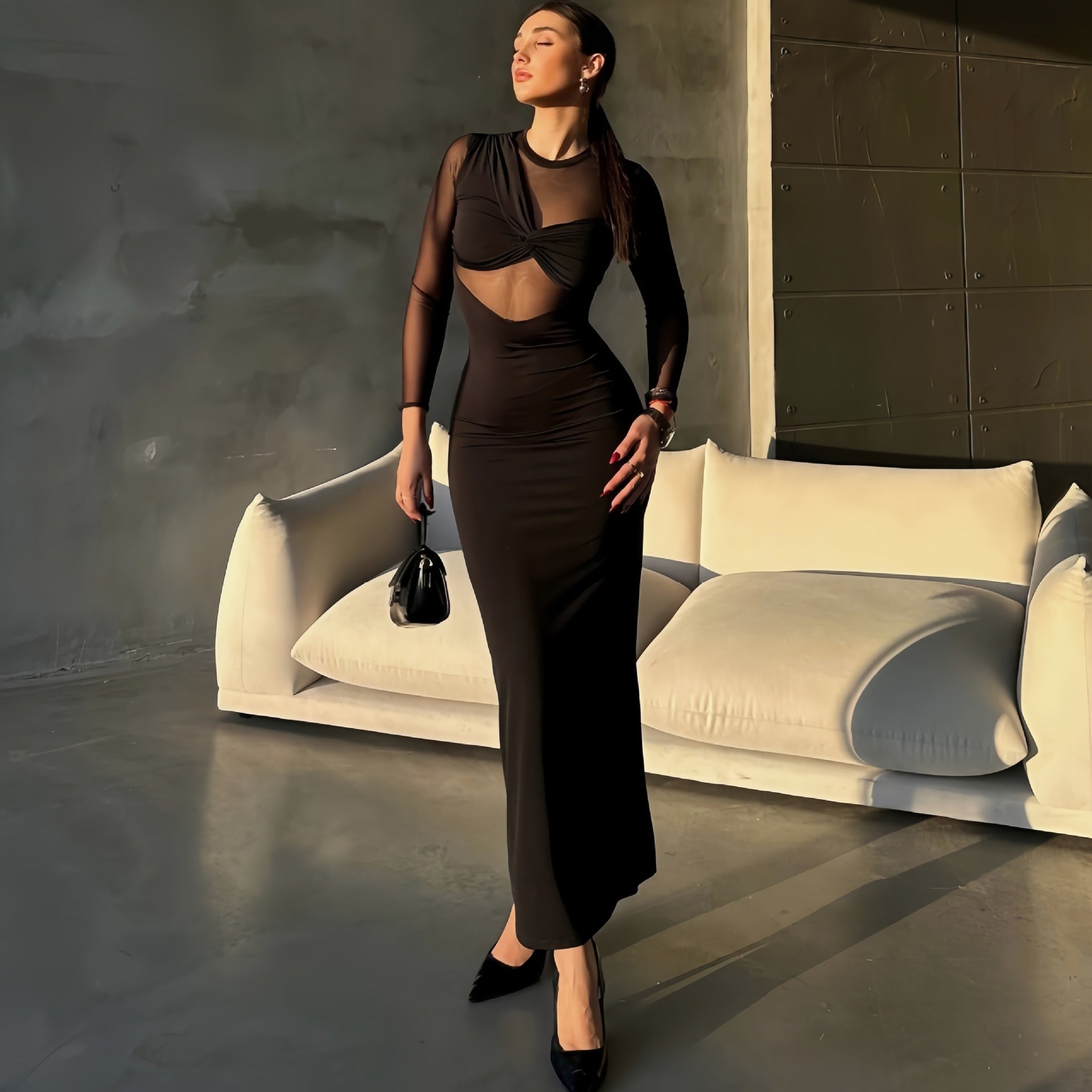 Autumn Winter Personalized Sexy Slim Long Sleeve Hollow Out Cutout Dress Women Clothing Bella Mia