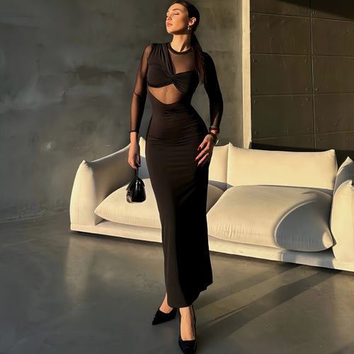 Autumn Winter Personalized Sexy Slim Long Sleeve Hollow Out Cutout Dress Women Clothing Bella Mia