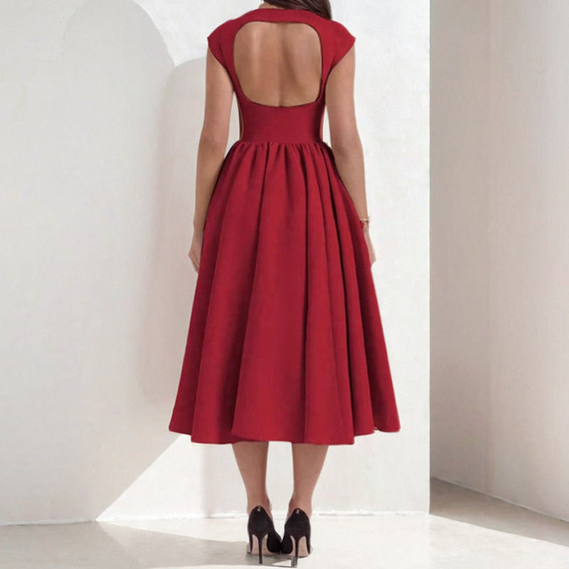 Spring French Sexy Elegant Waist Slimming Sleeveless Back Hollow Out Cutout Dress Bella Mia