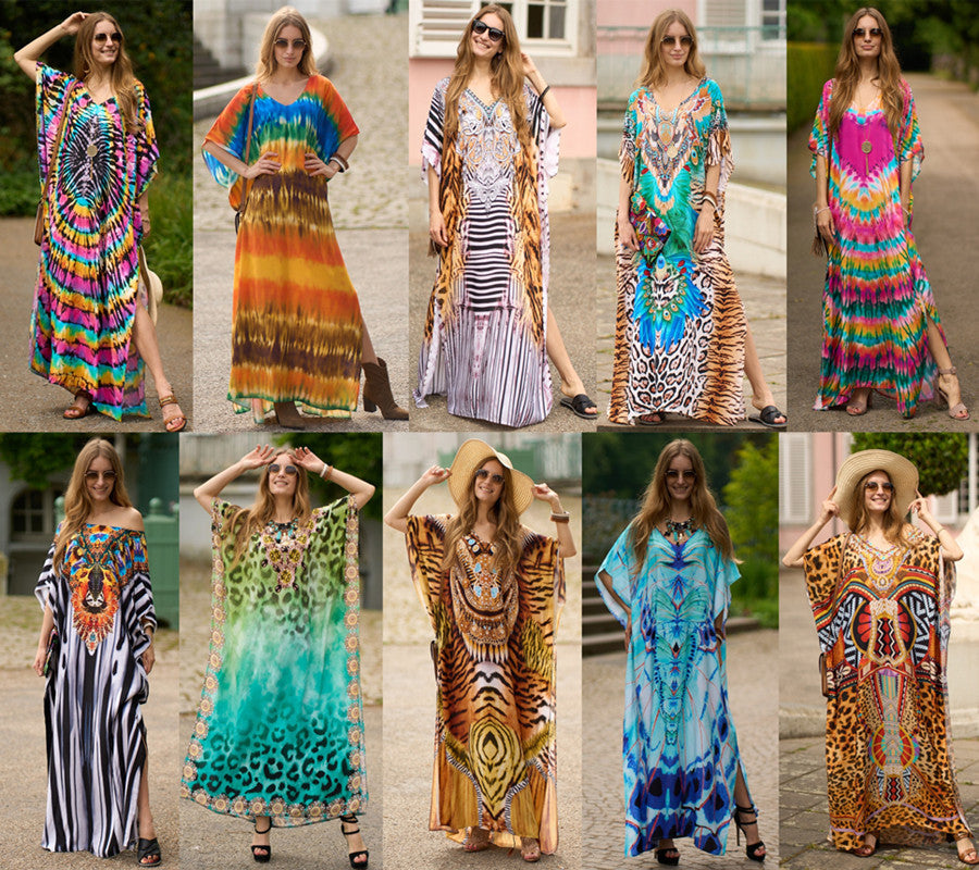 Rayon Positioning Printing Beach Cover up Loose Vacation Dress Beach Cover Up Colors Bella Mia