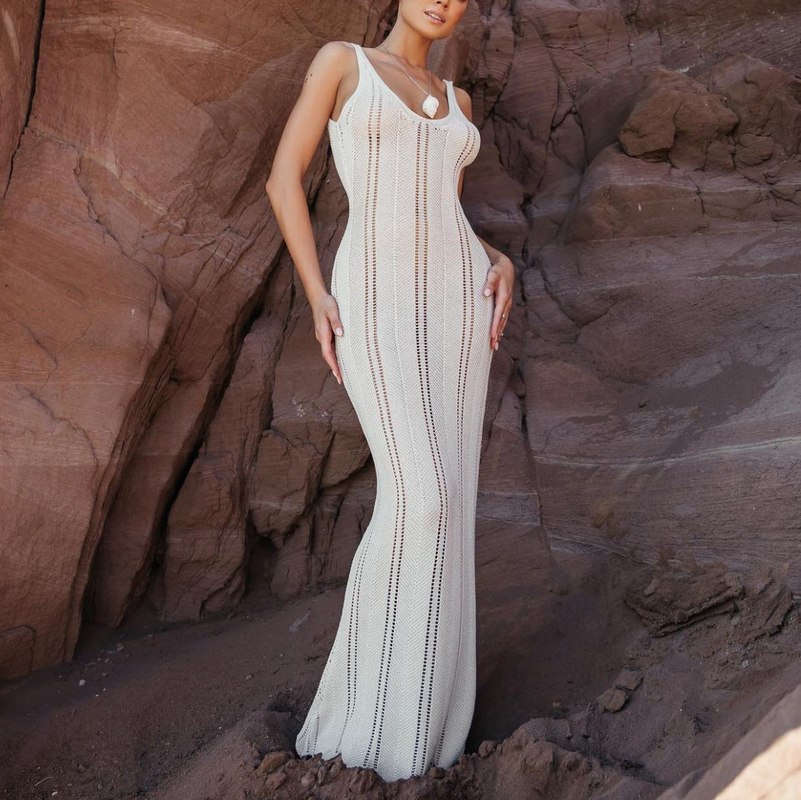 Spring Summer Women Clothing Backless Sexy Hip Knitwear Beach Dress Blouse Dress Bella Mia