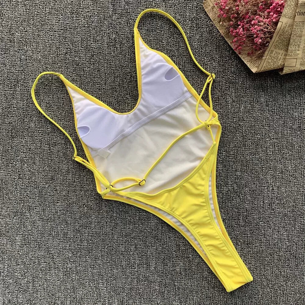 Fluorescent One-Piece Thong Swimsuit