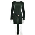 Sexy Elegant Women Slim Fit round Neck Hip Dress Arrival Lace up Tight Long Sleeve Dress Bella Mia