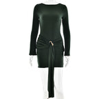 Sexy Elegant Women Slim Fit round Neck Hip Dress Arrival Lace up Tight Long Sleeve Dress Bella Mia
