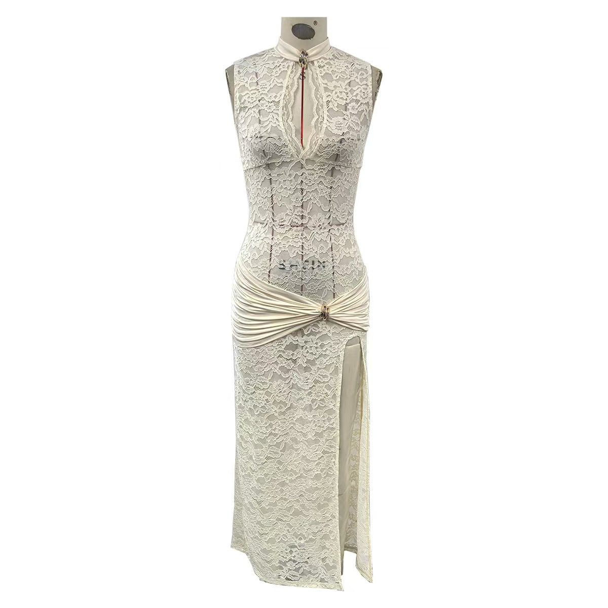 Arrival Sexy Lace Hollow Out Cutout High Slit Slim Sleeveless Dress Women Bella Mia