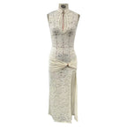 Arrival Sexy Lace Hollow Out Cutout High Slit Slim Sleeveless Dress Women Bella Mia