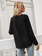 Fall Women Clothing Simple Elegant Sexy Cutout Lace Stitching V neck Top Women Bella Mia