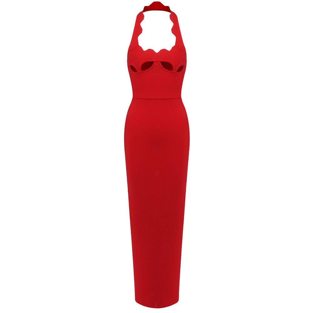 Retro French Black Dress Halter Cut out Advanced Sexy Inner Wear Spring Bandage One Piece Dress