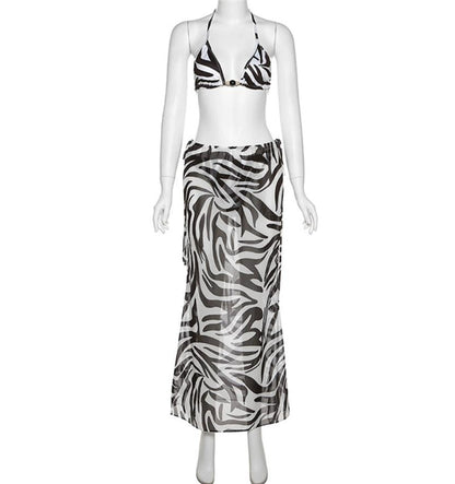 Zebra Beach Skirt & Bikini Set