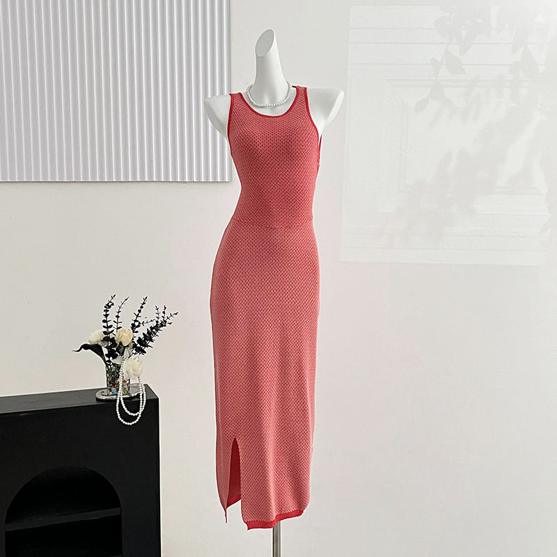 Women Clothing Summer Sexy round Neck Slim Fit Backless Tight Waist Sheath Dress Bella Mia