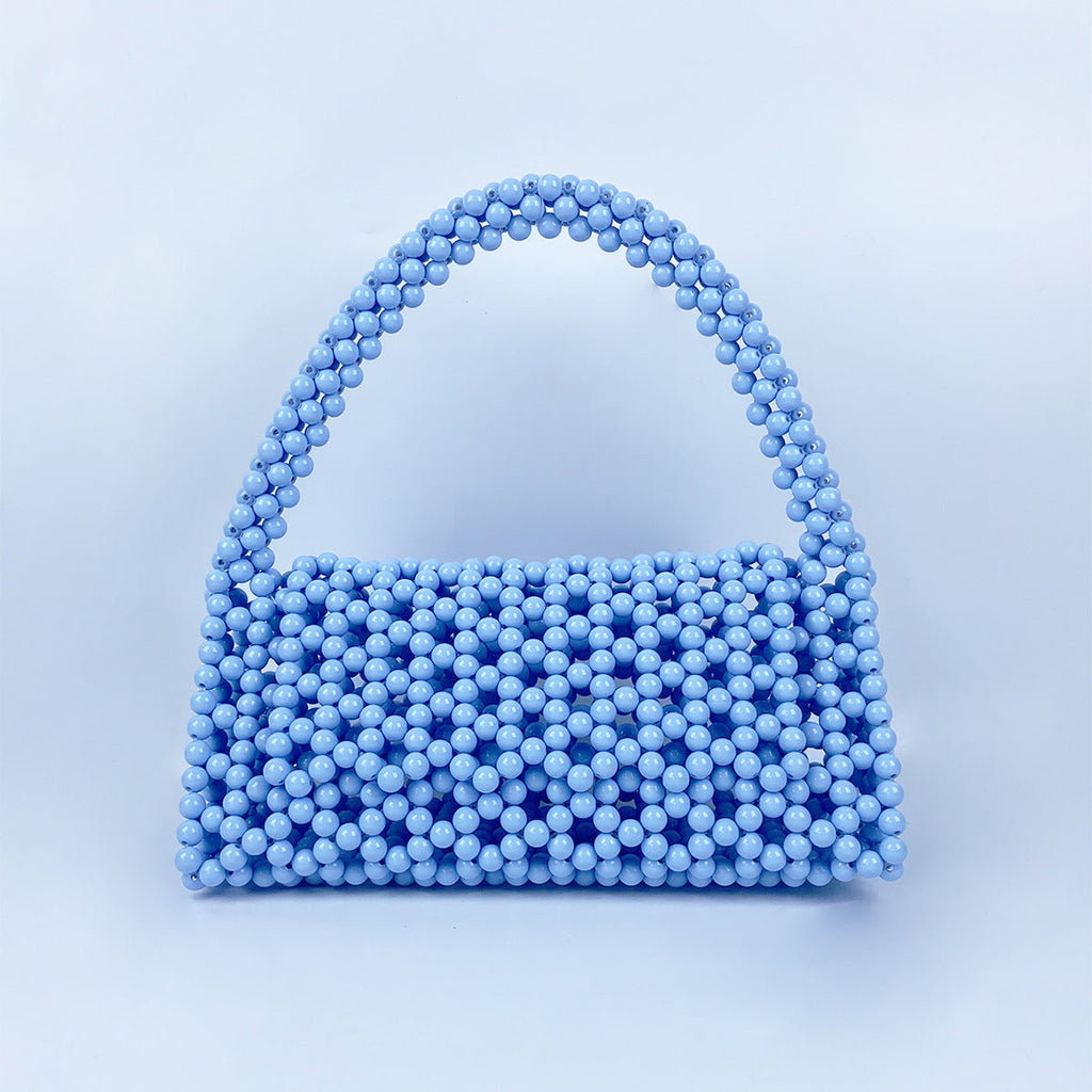 Pearl Bag Women Hand Woven Acrylic Beaded Bag Retro Fairy Small Handbag Triangle Wrist Bag Bella Mia