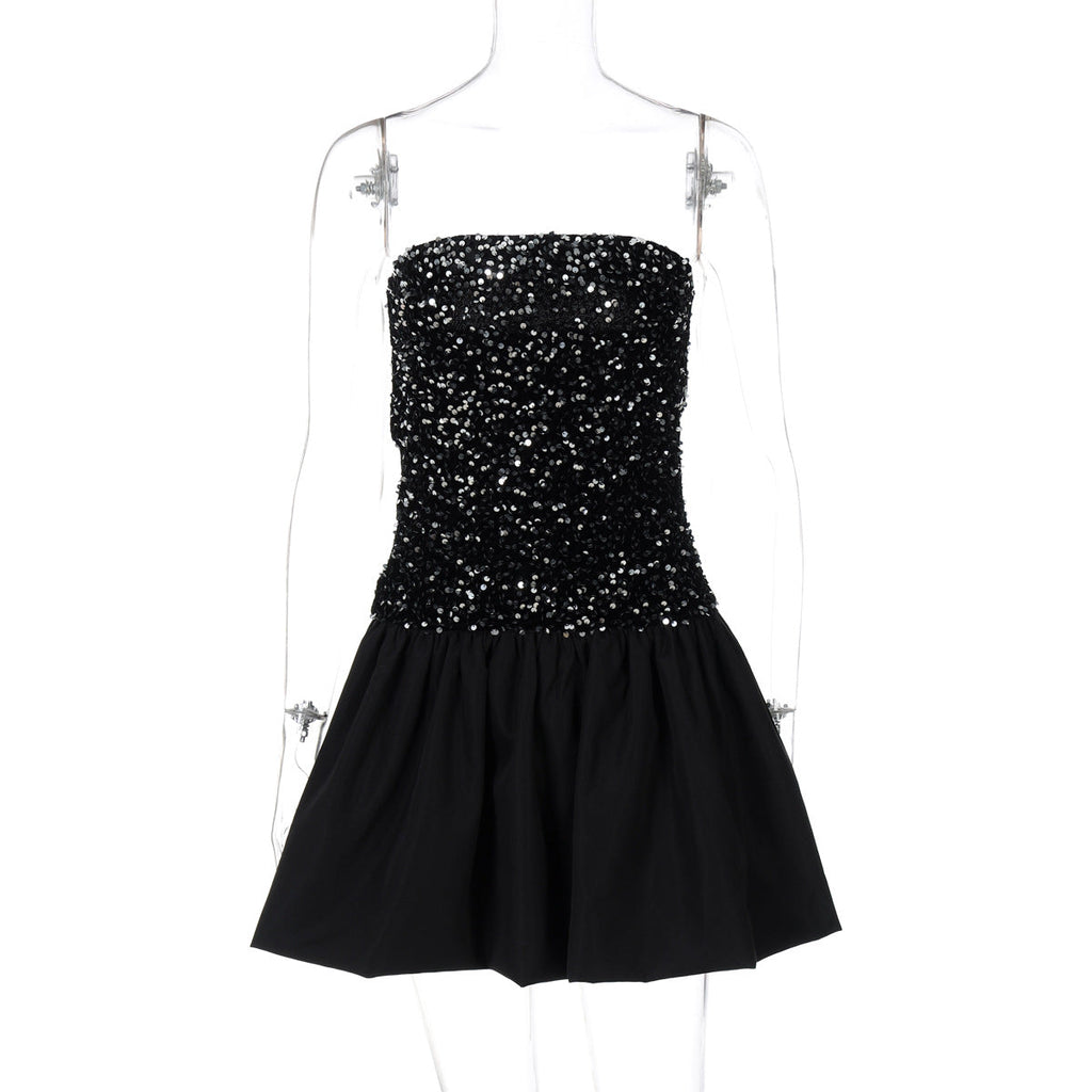 Women Clothing Spring Sexy off the Shoulder Tube Top Short Sequin Dress Women Bella Mia