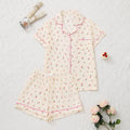 Summer Bubble Wrinkle Pink Floral Cute Cartoon Short Sleeve Shorts Women Thin Homewear Two Piece Sets Bella Mia