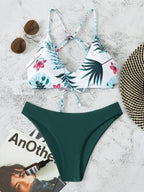 Bikini Swimsuit Criss Cross Split Floral Bikini U Shaped Decorative Swimming Tide Swimsuit