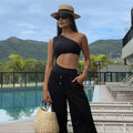 Single Shoulder One Piece Swimming Women Sexy One Piece Solid Color Metal Buckle Bikini