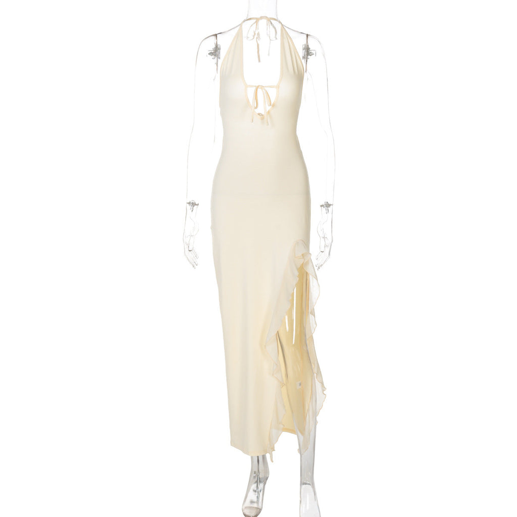 Women Clothing Winter Ruffled Sexy V neck Lace up Backless Dress Bella Mia