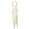Women Clothing Winter Ruffled Sexy V neck Lace up Backless Dress Bella Mia