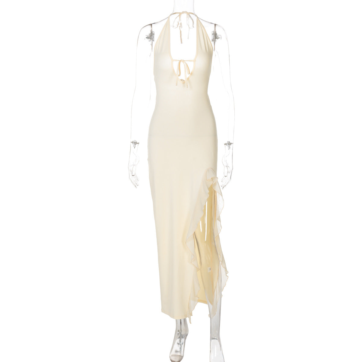 Women Clothing Winter Ruffled Sexy V neck Lace up Backless Dress Bella Mia