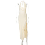 Women Clothing Winter Ruffled Sexy V neck Lace up Backless Dress Bella Mia