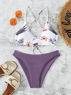 Bikini Swimsuit Criss Cross Split Floral Bikini U Shaped Decorative Swimming Tide Swimsuit