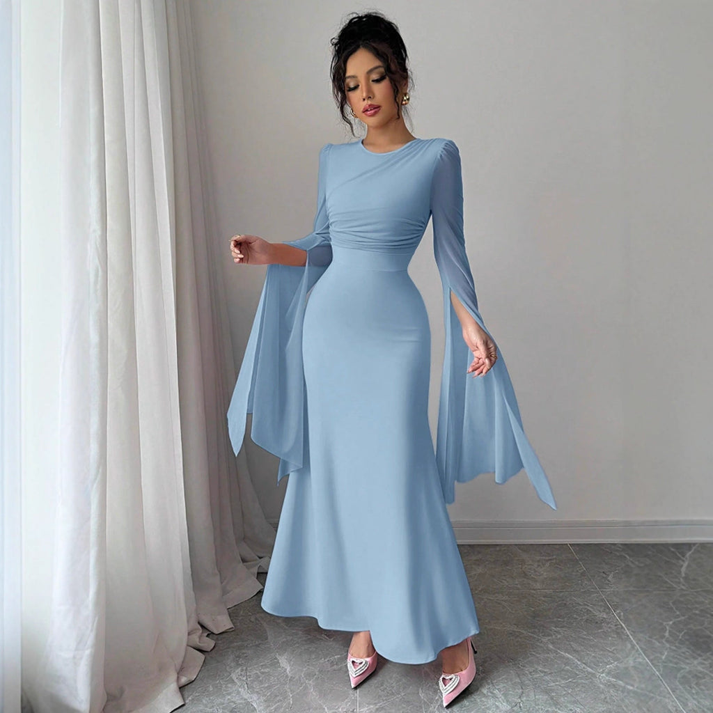 Spring Stitching Mesh Large Swing Sleeves Sexy Slim Fit Fishtail Dress Bella Mia