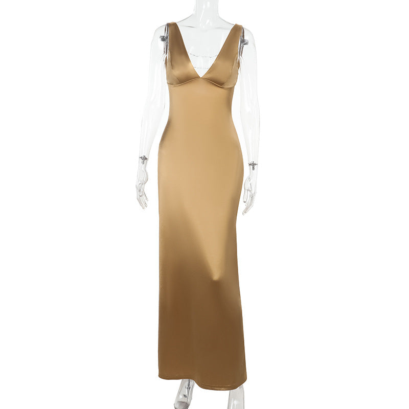 Sexy V neck Backless Bead Necklace Decorative Seaside Holiday Dress Women Bella Mia