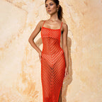 Summer Beach Dress Women Solid Color Knitted Hollow Out Cutout Beach Bikini Swimsuit Blouse Sun Protective Clothing Crochet hook Crochet hook Crochet hook Bella Mia