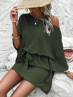 Women Clothing Satin off Shoulder Satin Dress Asymmetric High Waist Dress Bella Mia