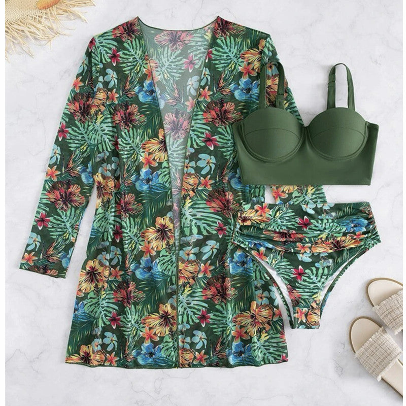 Sexy Mesh Bikini Three Piece Push up Split Printed Swimsuit for Women Bella Mia
