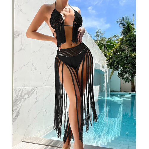 Beach Tourism Hand Crocheting Three Dimensional Floral Tassel Beach Sexy Open Back Swimsuit Bikini Set Crochet hook Bella Mia