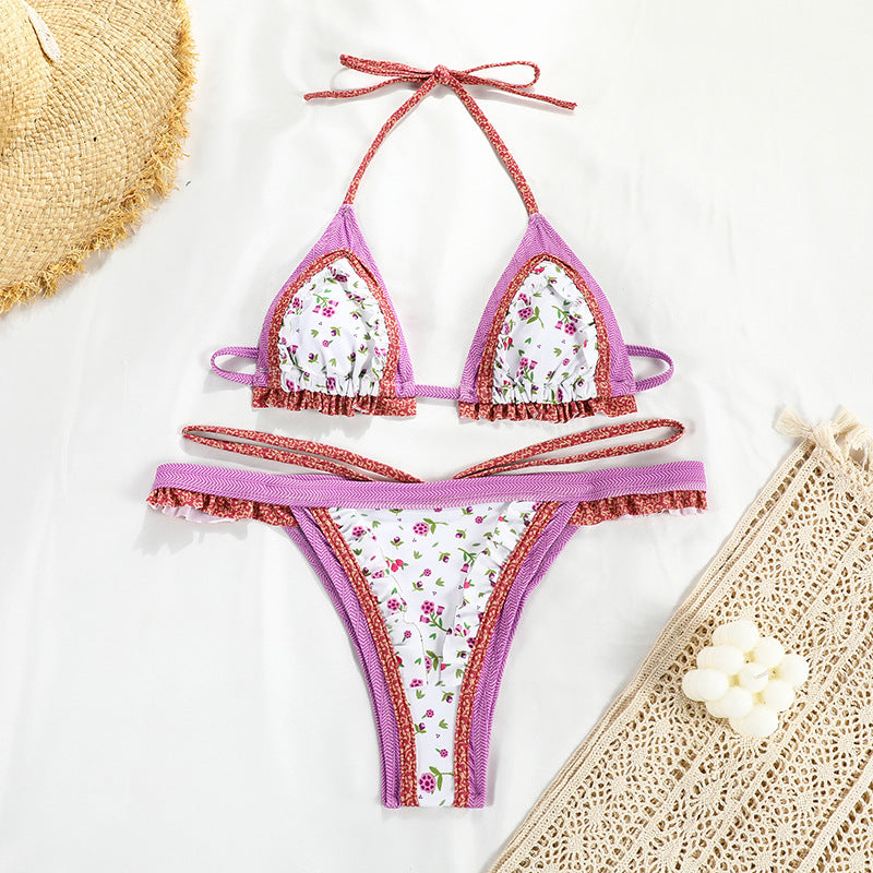 Strap Split Swimsuit Women Sexy Patchwork Backless Print Bikini Bella Mia