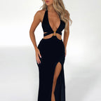 Summer Sexy Halter Dress Arrival Hollow Out Cutout out Tied Side Slit Irregular Asymmetric Maxi Dress Bella Mia