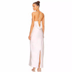 French White Bead Necklace Evening Dress Silk Satin Texture Women Sexy Backless Elegant Party Dress Bella Mia