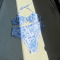 Fresh Floral Split System Neck High Waist Split Swimsuit Bikini Bikini Bella Mia