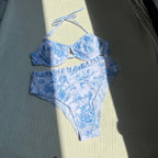 Fresh Floral Split System Neck High Waist Split Swimsuit Bikini Bikini Bella Mia